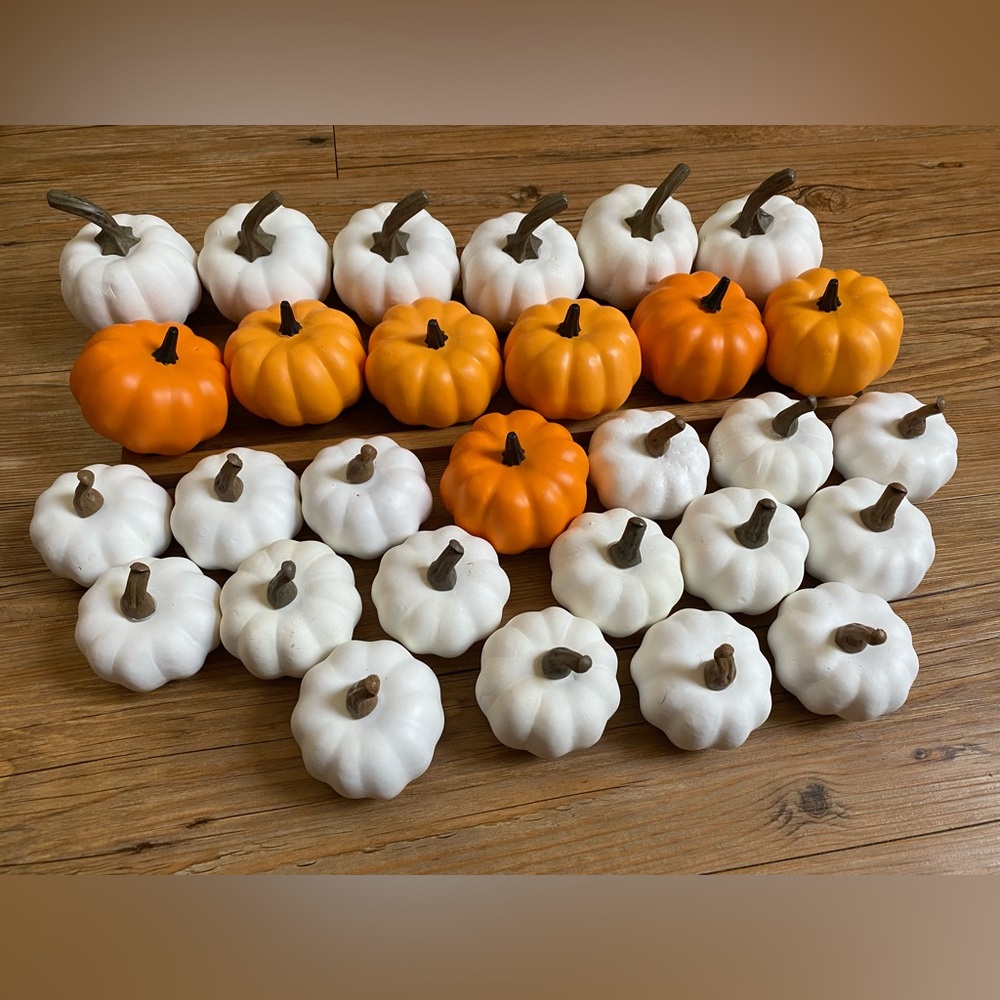 orange and white vase filler pumpkins